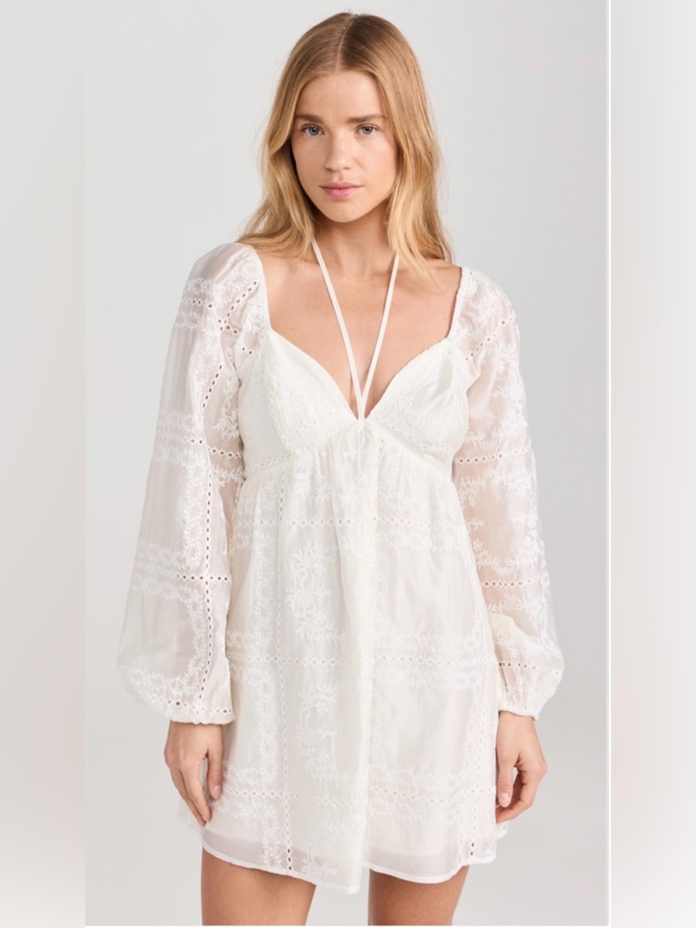 Lost + Wander White Eyelet Mini Dress with Balloon Sleeves